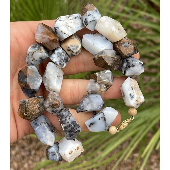 GSJ Signed 144 Grams Chunky Raw Agate Heavy 16" Necklace 14k Statement VTG - Picture 1 of 12